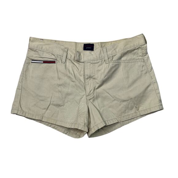 Tommy Hilfiger Jeans VTG Y2K Mid Rise Khaki Shorts 2.5" Inseam 00s Tan 11 Jrs - Picture 1 of 7